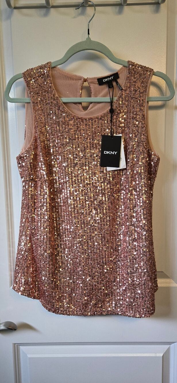 NWT Woman's S Sequined Sleeveless Top Dressy Pink Y2K Festival Glam Fairy